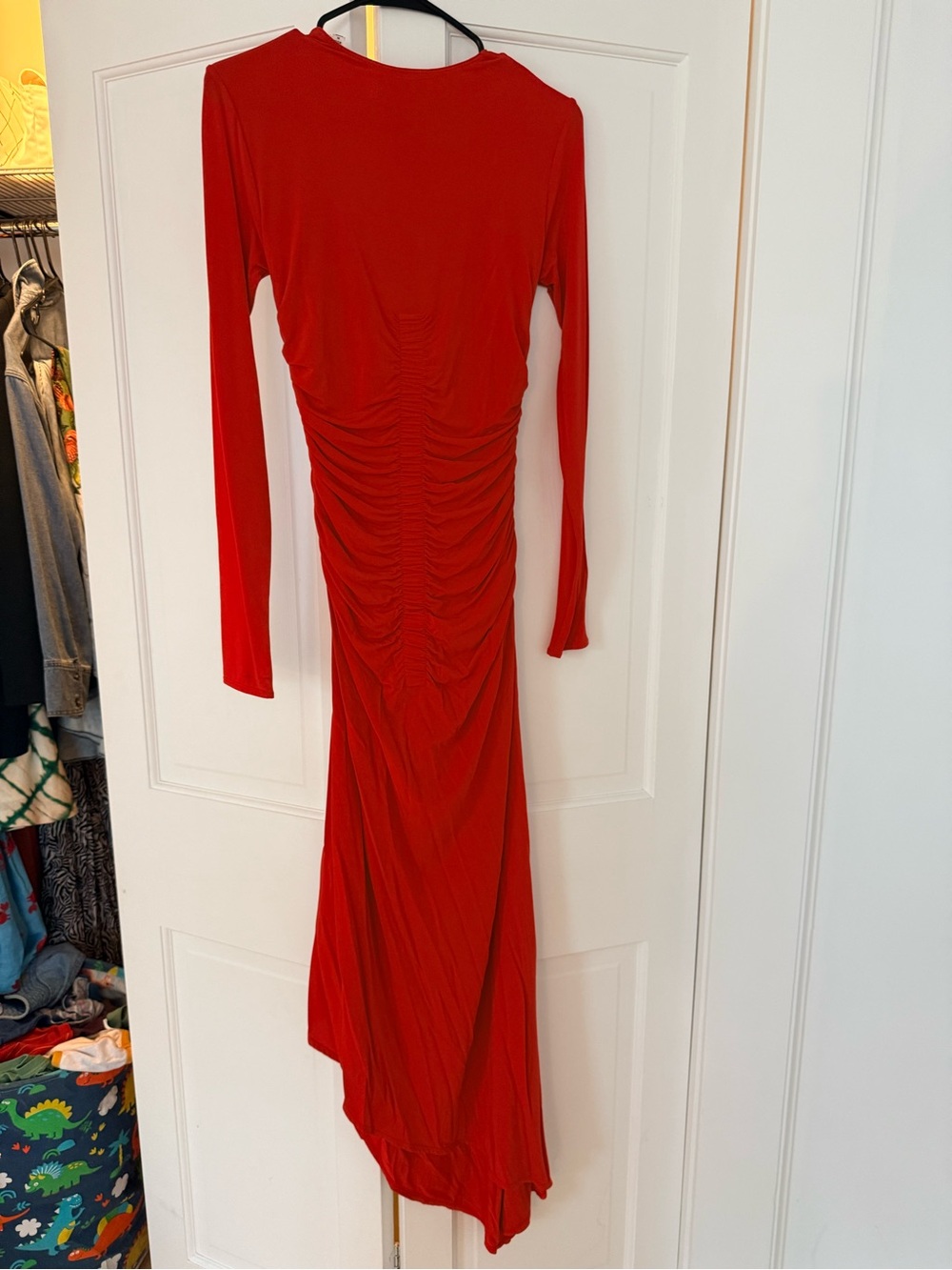 A.L.C. Red Long-Sleeve Ruched Maxi Dress